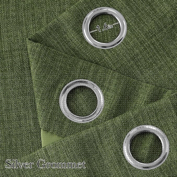 NICETOWN Short Faux Linen Froest Green Blackout Curtains 63 inches Long for Kitchen - Privacy Panels for Living Room Bedroom, Modern Farmhouse Style Easy Care Grommet Top, 2 Panels, W42 by L63