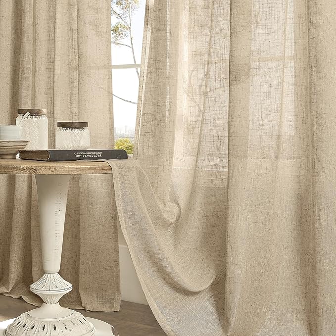 LAMIT Short Linen Curtains 45 Inch Long 2 Panels for Kitchen, Brown Light Filtering Panels Bronze Grommet Burlap Textured Window Drapes for Cafe/Windows/Dining Room, 34 x 45 Inch