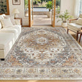 Madane 5x7 Area Rugs for Living Room, Stain Resistant Washable Rugs, Non-Slip Backing Area Rug, Vintage Home Decor Rug for Bedroom (Turmeric/Grey, 5'x7')
