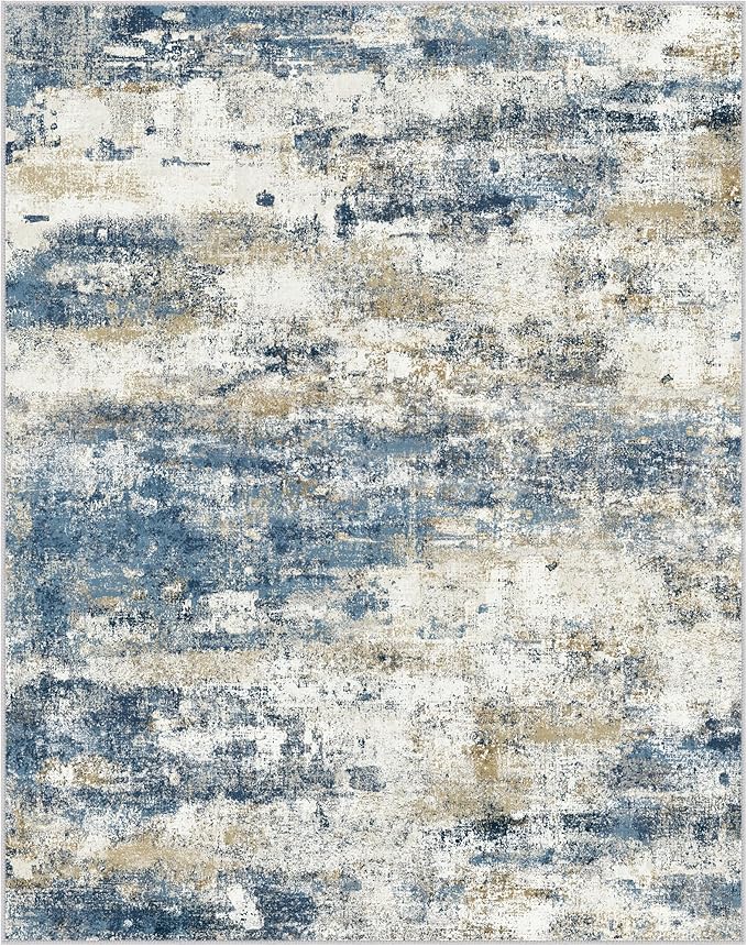 BEIMO Area Rugs 10x14 for Living Room Bedroom, Modern Abstract Machine Washable Rug, Large Soft Low Pile Floor Carpet with Non Slip Backing for Dining Room, Navy Blue Beige
