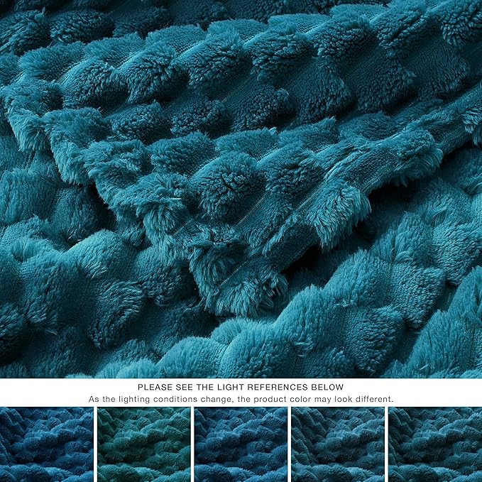 EXQ Home King Size Blanket for Bed or Couch - 3D Imitation Turtle Shell Jacquard Decorative Fleece Blankets - Cozy Soft Lightweight Fuzzy Flannel Blanket Suitable for All Seasons(90"×108",Teal)