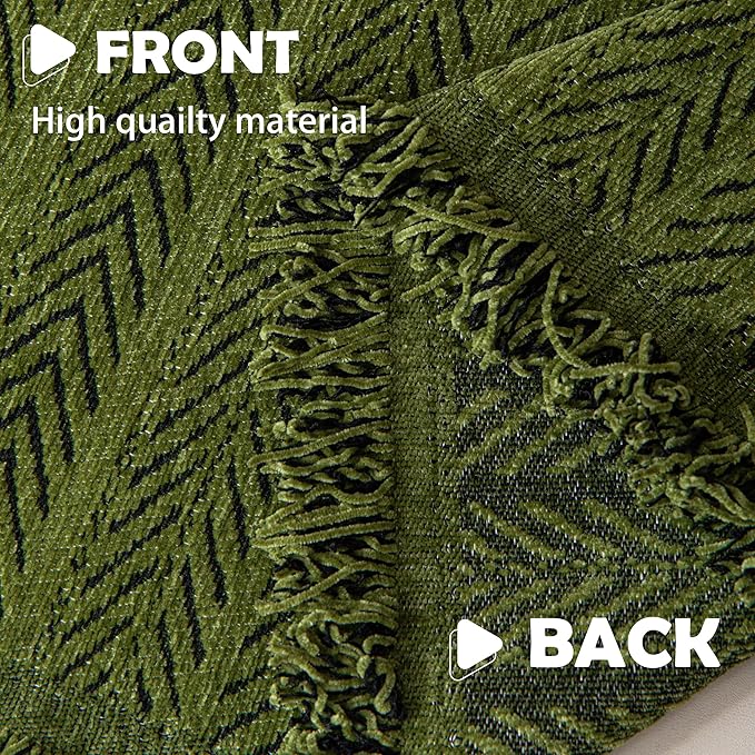 Boho Chenille Couch Cover for Dogs, Non Slip Sofa Cover, Couch Slipcover Covers for 3 Cushion, Furniture Protector with Tassels for Pets Washable, 91"x118", Fishbone Green