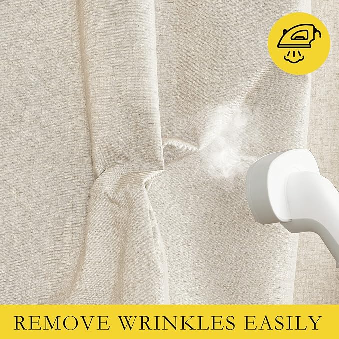 NICETOWN 100% Blackout Linen Texture Curtains 70" Long, Beige, 2 Pcs, Thermal Insulated Full Blackout 2-Layer Lined Drapes, Energy Efficiency Window Draperies for Boy's Room