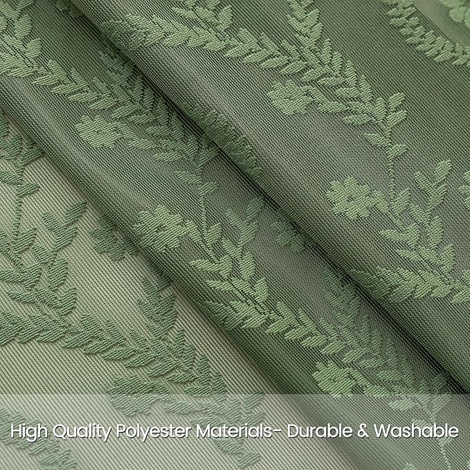 WAZZIO Boho Lace Curtains 2 Panels 84 Inches -Vintage Victorian Sheer Panel Drape French Country Floral Pattern & Tassel Light Filtering Privacy for Bedroom Dining Living Room,Dark Sage Green,W52x L84