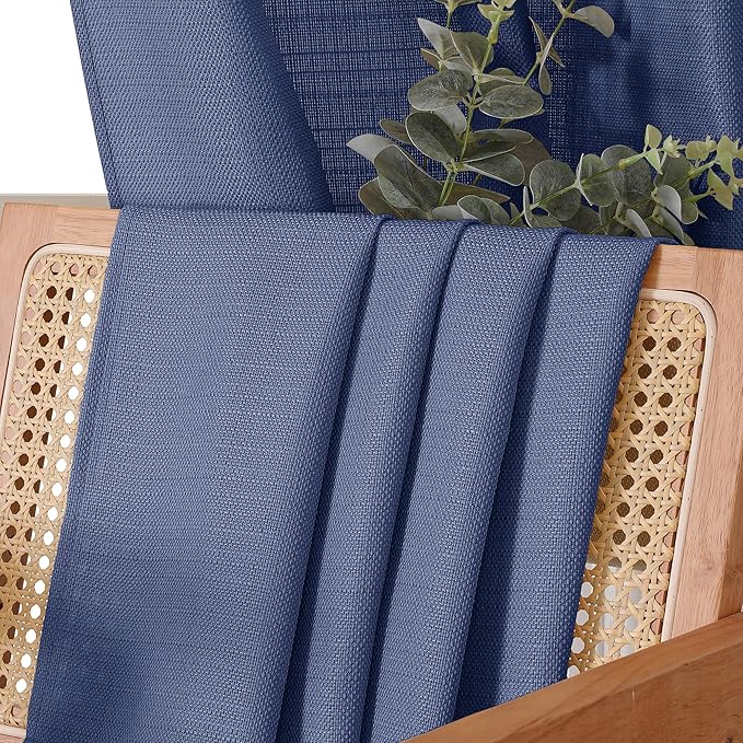 Chyhomenyc Blue Valance for Windows, Light Filtering Faux Linen Textured Small Kitchen Window Curtain, Rod Pocket Short Valance for Bathroom Laundry Basement, 60Wx14L inch, 1 Piece