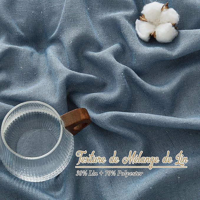 NICETOWN Linen Blend Stone Blue Curtains for Living Room, Grommet Flax Burlap Drapes Semi Sheer Privacy with Light Filtering Window Treatments for Bedroom, W52 x L84, 2 Panels