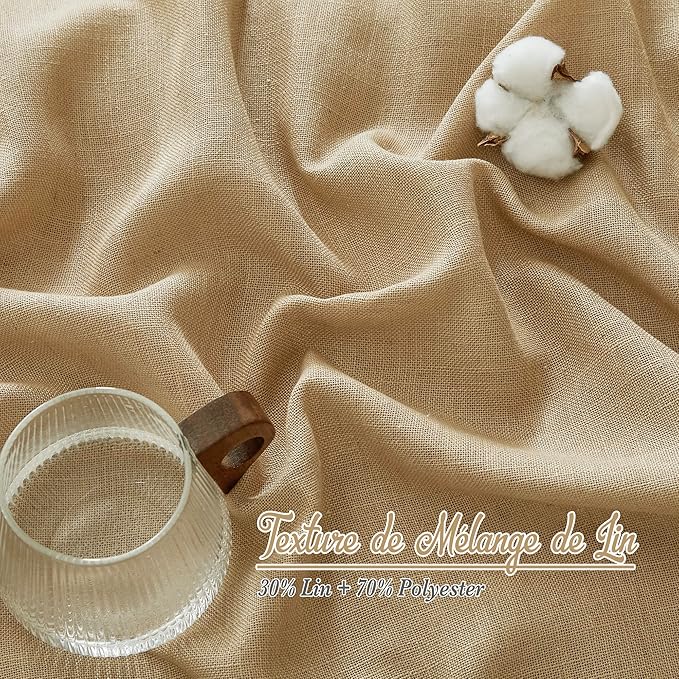 NICETOWN Linen Brown Curtains & Drapes Privacy with Light Filtering, Grommet Flax Linen Burlap Window Treatments Vertical Drapes for Bedroom/Living Room, W52 x L84, 2 Panels