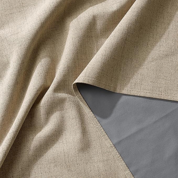 RYB HOME Linen Textured 100% Blackout Curtains for Bedroom, Insulating Energy Saving Window Curtains for Living Room Dining Patio Sliding Glass Door, Wide 52 x Long 96 inch, Burlap, 2 Panels