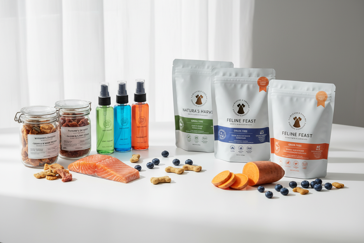 Premium pet food, treats, and supplements for all life stages and dietary needs. (make it real photo)